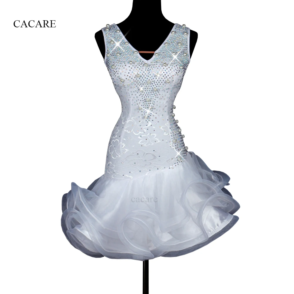 Luxury Latin Dance Dress Women Tango Salsa Dress White Color D0175 with