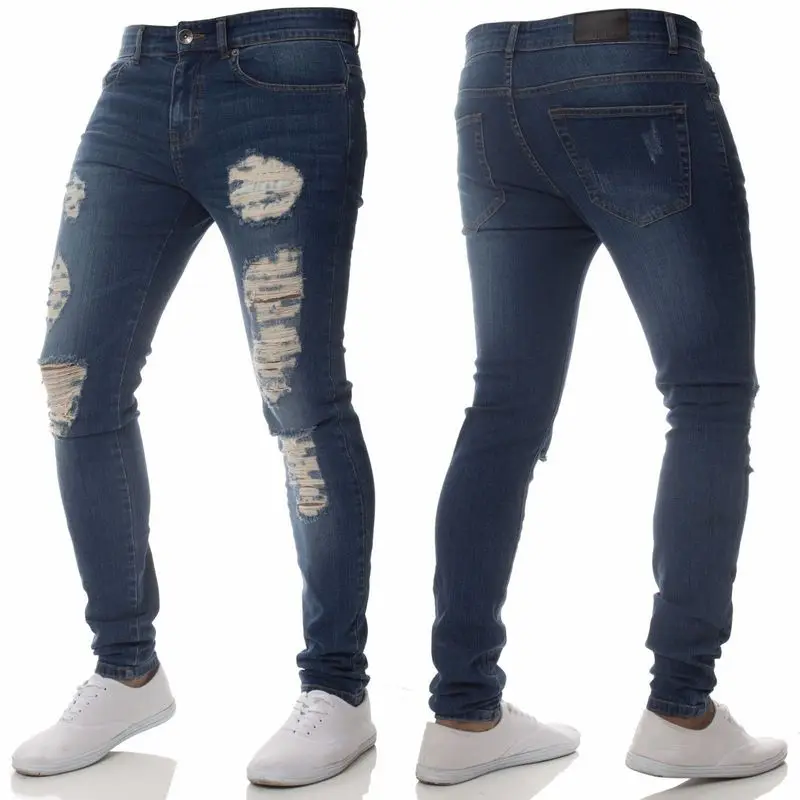 Men's Ripped Jeans Hip Hop Super Skinny Men Jeans Stretch Blue Jeans Biker Jeans Fashion Slim Fit Streetwear Men Clothes 2018