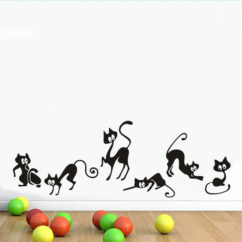 6 قطعة/المجموعة الكرتون الأسود لطيف هريرة CatsWall ملصق للأطفال غرفة الطفل الرئيسية الديكور عيد الطفل الهدايا الفينيل جدار الفن ديكور