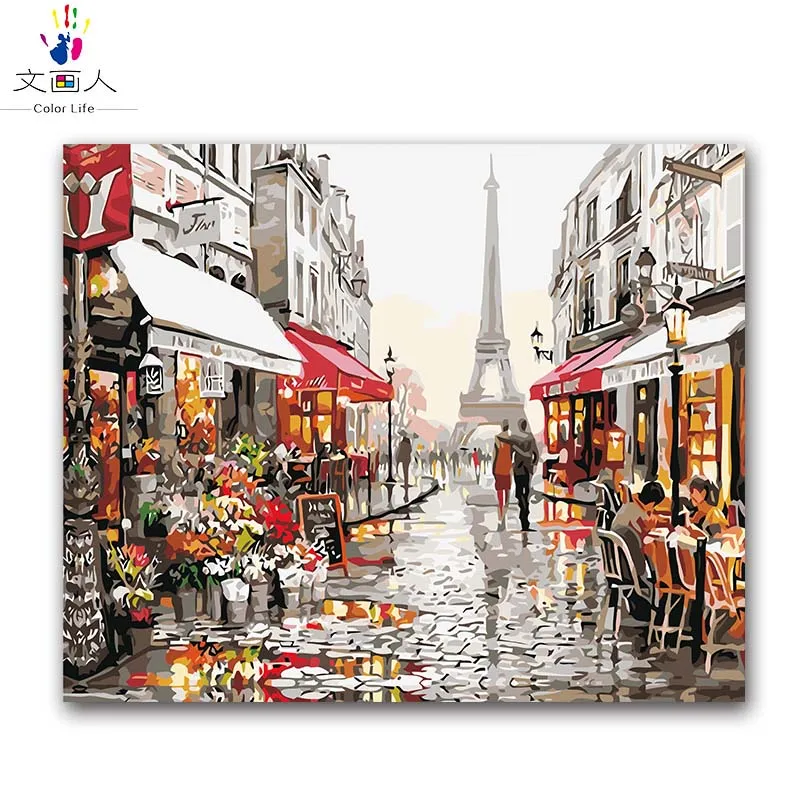 

scenery building painting by numbers Paris Street Tower diy art number in the room on canvas office,apartment decoration
