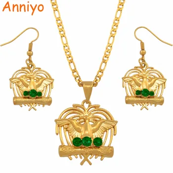 

Anniyo Papua New Guinea Bird of Paradise Pendant Necklaces Earrings sets With Green Stone for Women PNG Birds Jewelry #137621GN