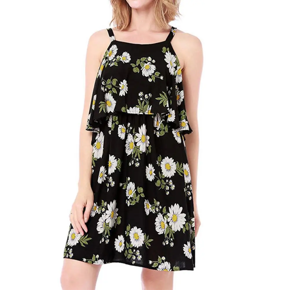 

2019 New Yfashion Women Sexy Printing Elastic Waist Straps Dress