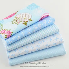 40cm 50cm 5pcs Blue Cotton Fabric Fat Quarter Quilting Patchwork Tissue Kids Baby Bedding Textile For