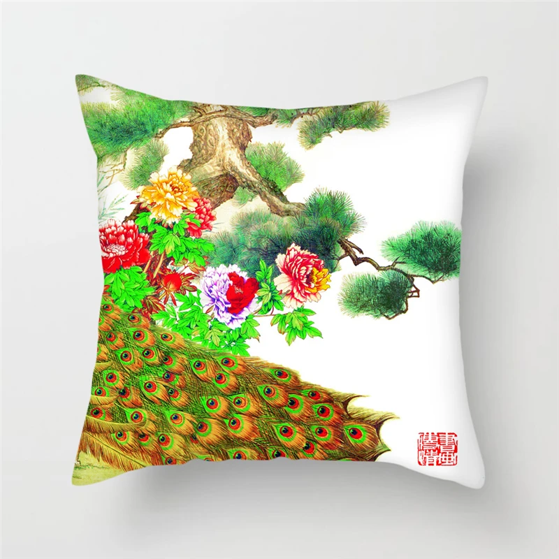 Fuwatacchi Birds and Flowers Pillow Covers Lotus Plum Blossom Cushion Covers for Home Sofa Chair Decors Painting Pillowcase
