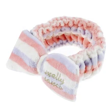 Big bow elasticity Pastel color stripe Soft for washing face Hair bands (Purple+Pink+White)