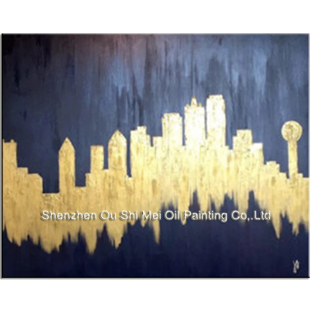 

Pure Hand Painted Abstract Gold Buliding Oil Painting on Canvas Beautiful Landscape Oil Painting for Lving Room Decor Art