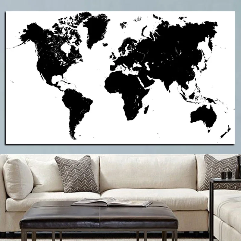 Large Size HD Print Abstract Black And White World Map Modern Painting on Canvas Wall Art Picture for Living Room Sofa Cuadros (3)