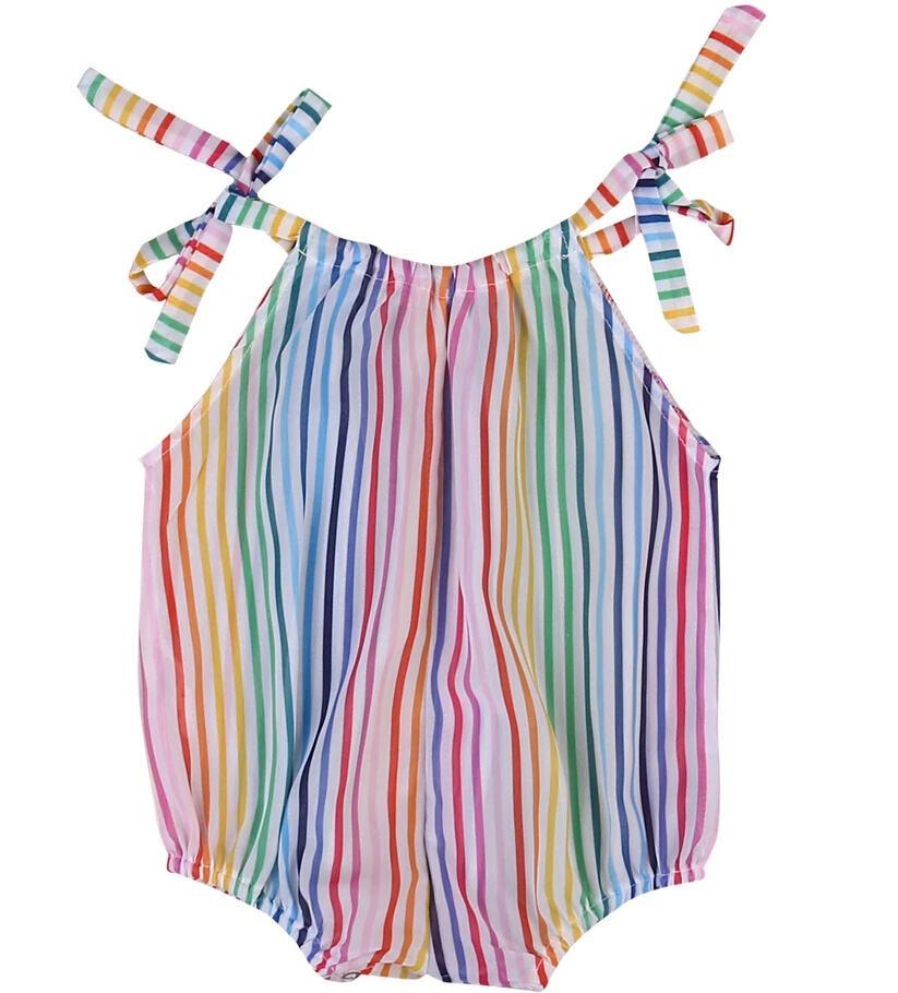 

US STOCK Cute Rainbow Stripe Bodysuits Summer Toddler Baby Girls Sleeveess Bodysuit Junmpsuit Sunsuit Baby Girls Clothes