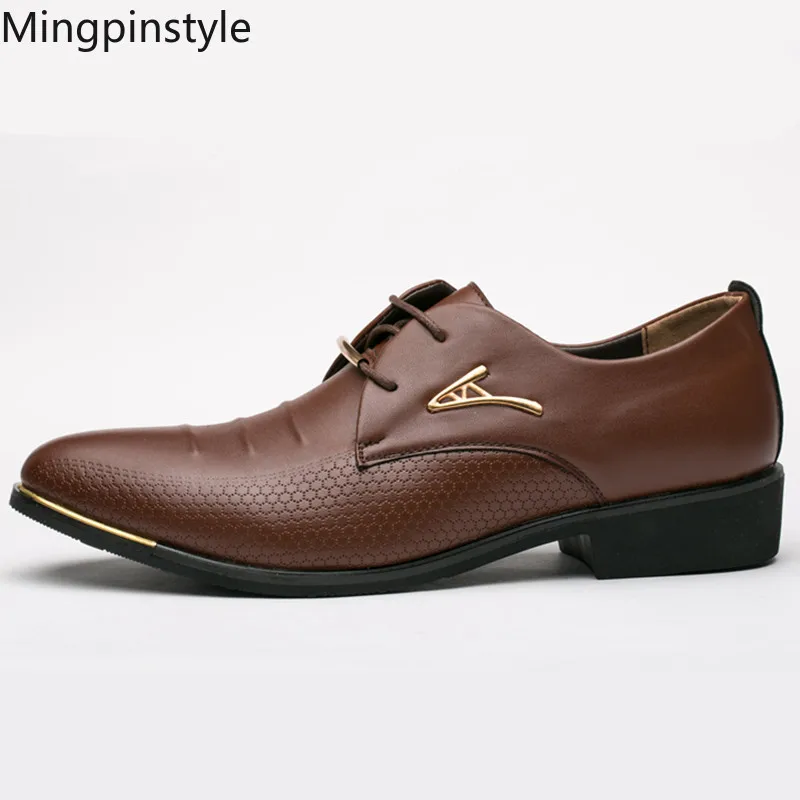 

Mingpinstyle Men's Casual Leather Shoes Big Code 454647 Black Formal Business Lace-up Pu Waterproof Youth Work Shoes