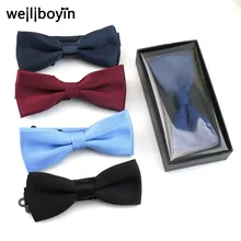 С одноцветной бабочкой Для мужчин Классические Галстуки для Для мужчин Бизнес Роскошный Бант Галстуки для жениха свадебные платье-рубашка Интимные аксессуары галстук с подарком коробка