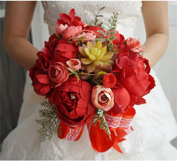 Flone European Artificial Peony Berry Flower Bouquet Bride Holding Flowers Fake Silk Flowers Home Party Decor Flower Arrangement (11)