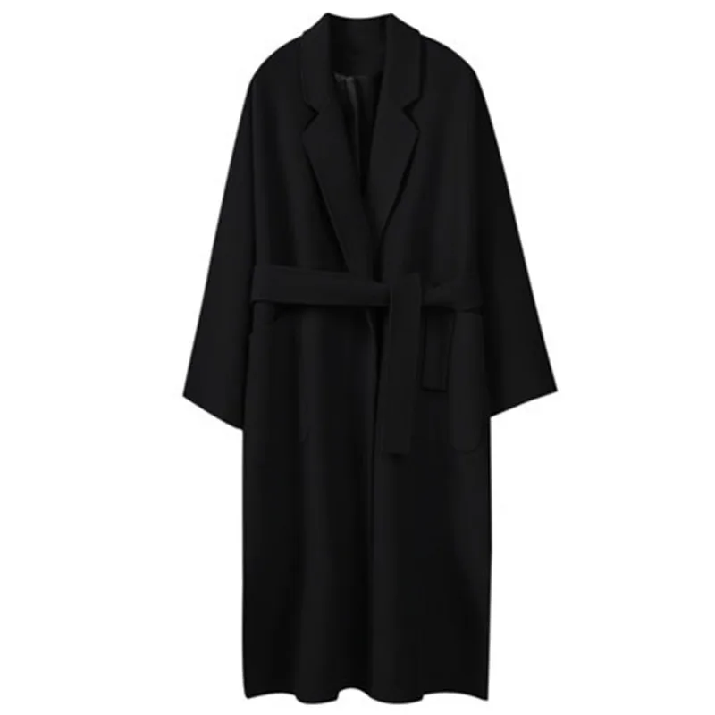 Новое Женское шерстяное пальто средней длины с длинным рукавом, утолщенное шерстяное пальто для женщин с отложным воротником, открытый передний пояс для парки Пальто