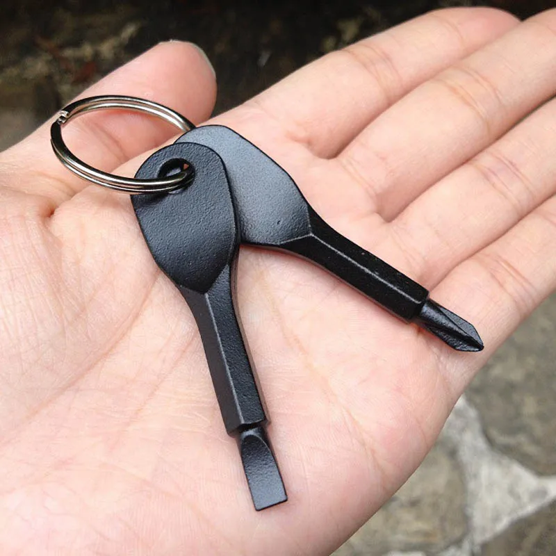 

2-in-1 Portable Slotted Phillips Screwdriver Set Camping Multitool EDC Tool w/ Key Ring Cros Flat Screwdrivers Keychain Tool