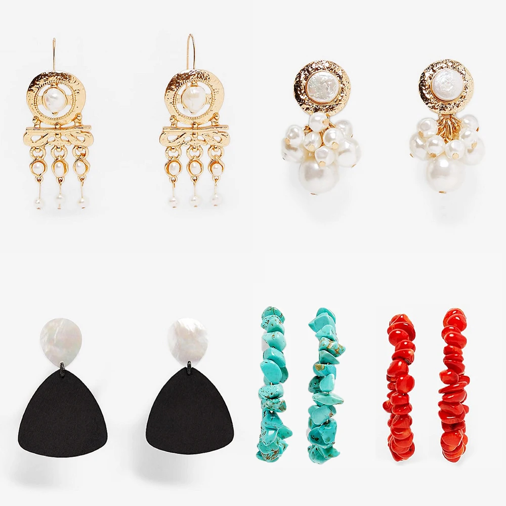 

ZA Earring 2019 Bohemian Statement Pearl Drop Earrings for Women Big Circle Natural Stone Dangle Earrings Jewelry Bijoux