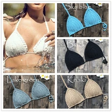 Crochet Bikini Swimwear Knitted Women Beach Hooks Bralette-Holder Boho Handmade Brazilian