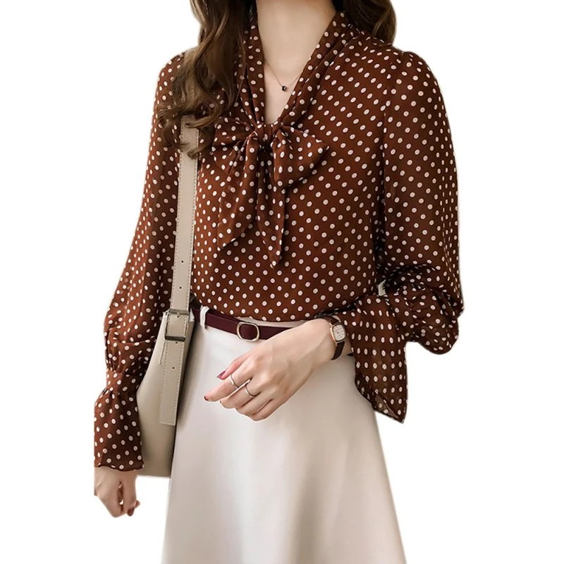 Camisa manga larga acampanada con dibujo de con cuello en V y lazo de 2018 para mujer, Tops casuales para blusas para mujer, camisa de talla grande 3XL|Blusas y