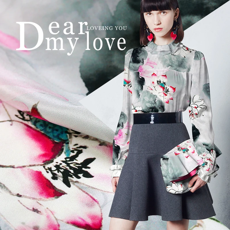

Digital printing silk stretch satin fabric drape dress summer fashion silk fabrics wholesale high quality silk cloth