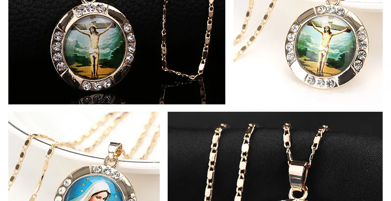 CWEEL Jesus Cross Necklaces Pendant Virgin Mary Mens Necklace Women Long Ethnic Statement Bead Christmas Jewelry Necklaces (2)