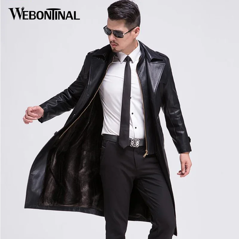 

Winter PU Male Faux Leather Jacket Men Trench Coat Casual Warm Velvet Mens Jackets X-Long Outwear Top Quality EW112