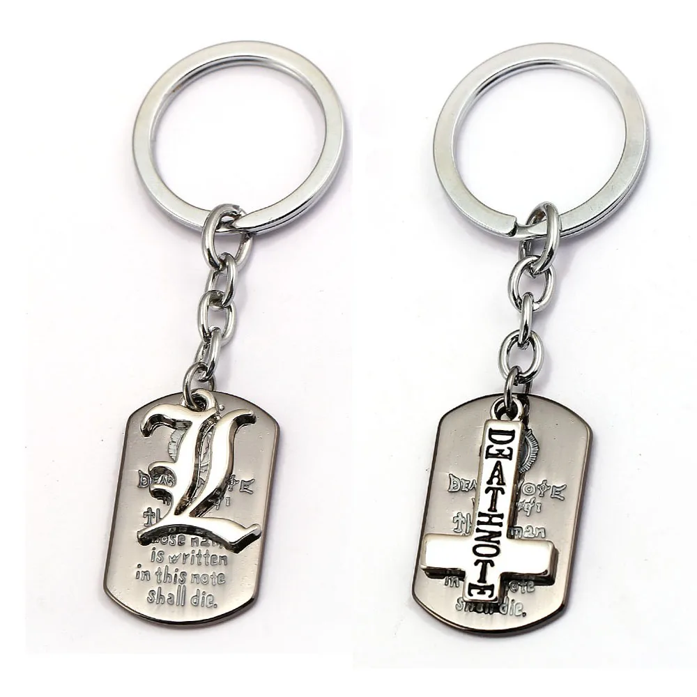 

New Anime Death Note Keychain Double L Cross Logo Dog Tag Key Cain Ring Metal Sliver Accessory Chaveiro Women Men Gift Jewelry