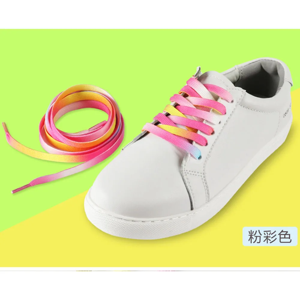 1 пара шнурки градиент цвета конфеты плоские круглые ботиночки Ботинки со шнурками - Цвет: Neon Green