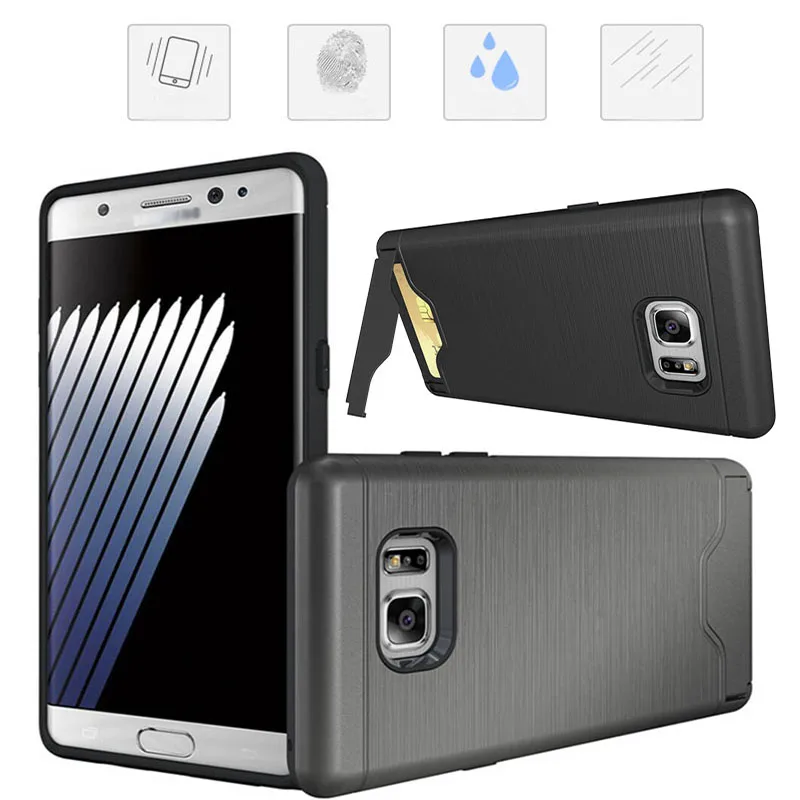

Buyincoins Protective Hard Armor Wire-drawing Wallet Slide Card Slot Holder Back Case Cover For Samsung Galaxy NOTE 7 #93581