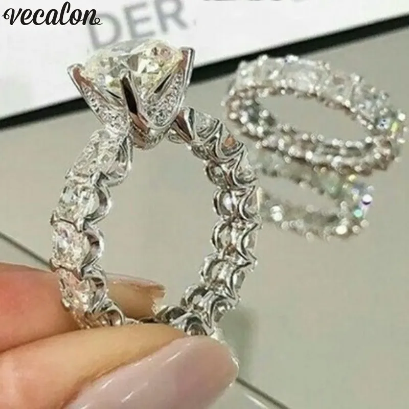 Vecalon, Винтажное кольцо, набор, 925 пробы, серебро, 5А, циркон, Cz, обручальное кольцо, кольца для женщин, свадебные ювелирные изделия на палец