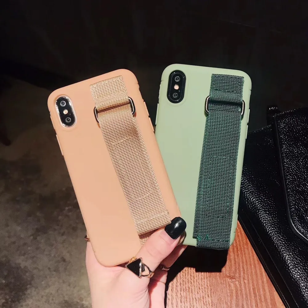 Case For iPhone Xr X Xs Max Cover Korean Soft Silicone Summer Girly Wristband Stand Hybrid Cases (9)