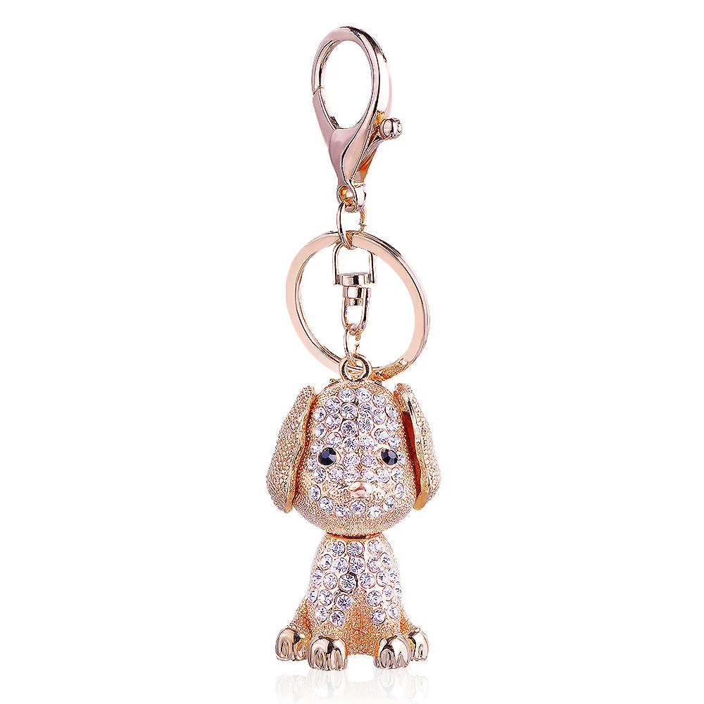 Fashion golden dog keychain Dog Crystal Key holder Handbag Pendant
