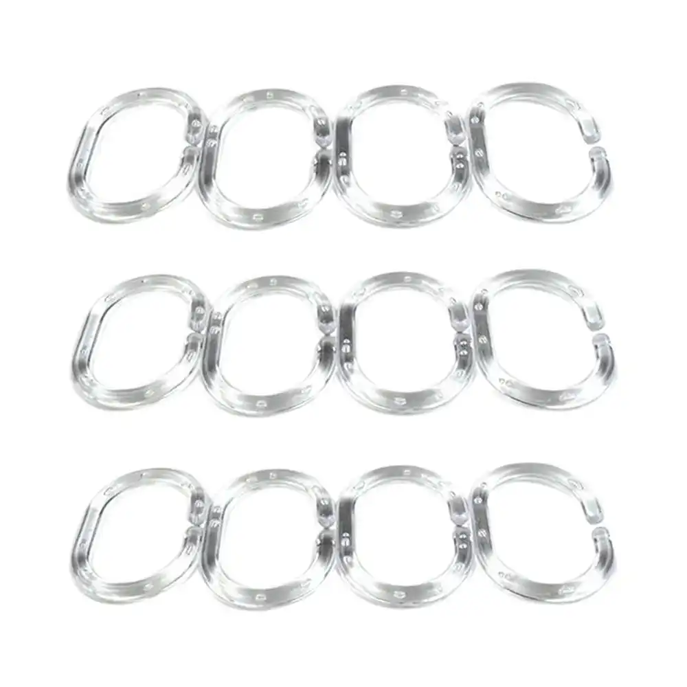 12 Pcs Twistable Clear Shower Curtain Ring Hooks Bathroom Shower