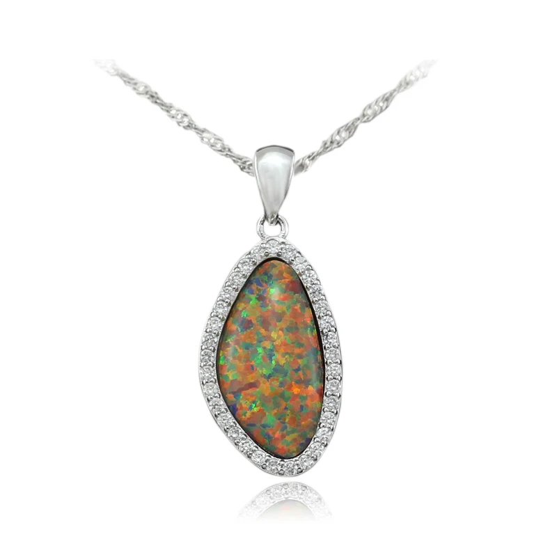 

HAIMIS OPAL Gorgeous synthetic Orange Fire Opal CZ Copper Women Girls Lady Opal Pendant OP340 Free Gift Box