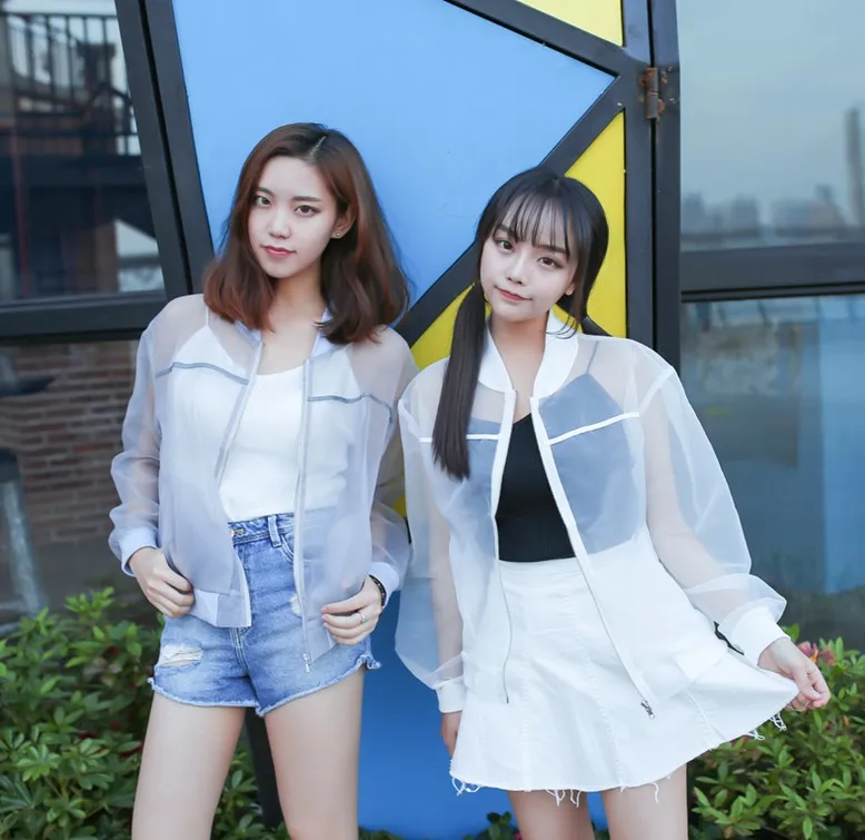 

1pc Girls Summer Translucent Organza Jacket Harajuku Baseball Outerwear Coat Tops