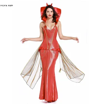 

Sexy Red Halloween Demon Costumes for Woman Female fiend Hell Devil Cosplay Carnival Purim Masquerade Nightclub Rave party dress