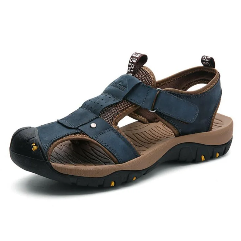

big size men sandals 2019 summer genuine Cow leather men sandals outdoor Fashion men slip on sandals beach men shoes