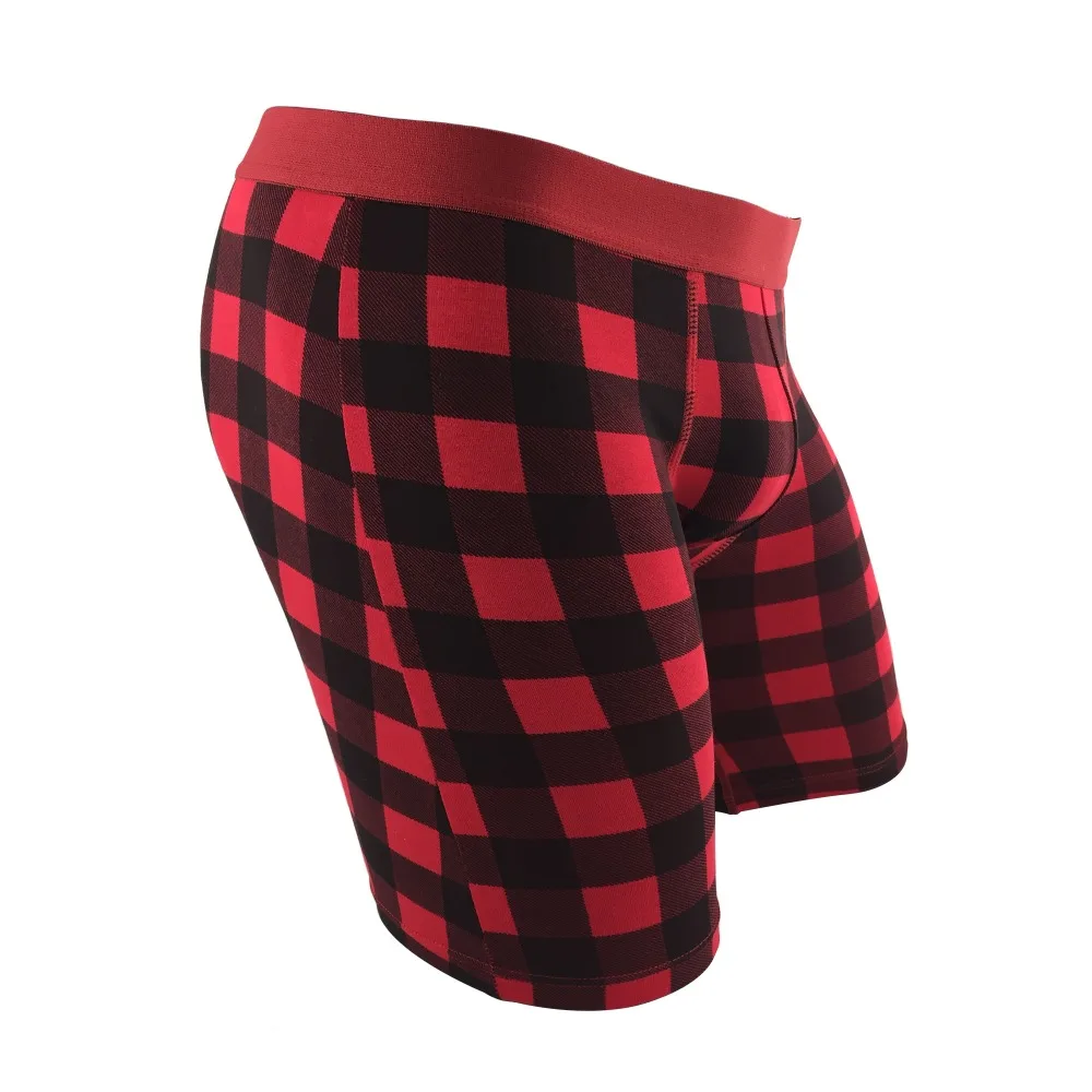 

Charming Big Red Plaid Gentle Cotton Men's Boxer Underwear Long Leg Plus Size Homme Underpants Warm Soft Breathable Calzoncillos