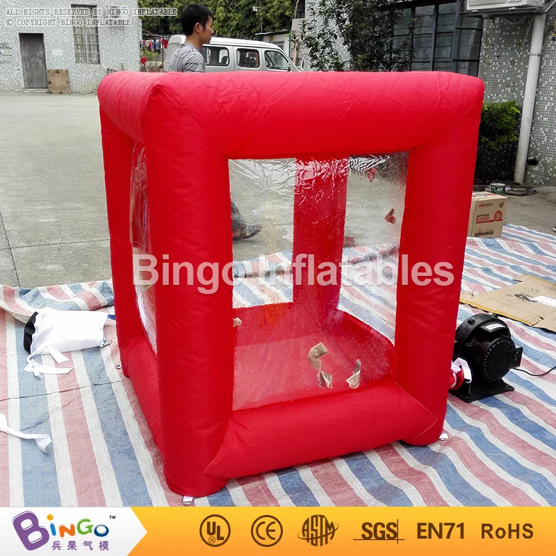  Customized cube shape red color inflatable money machine hot sale 1X1X1.2 Meters inflatable cash bl