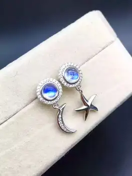 

Fashion natural blue moonstone drop earrings Natural gem stone earrings Star Moon 925 silver female earrings party gift jewelry