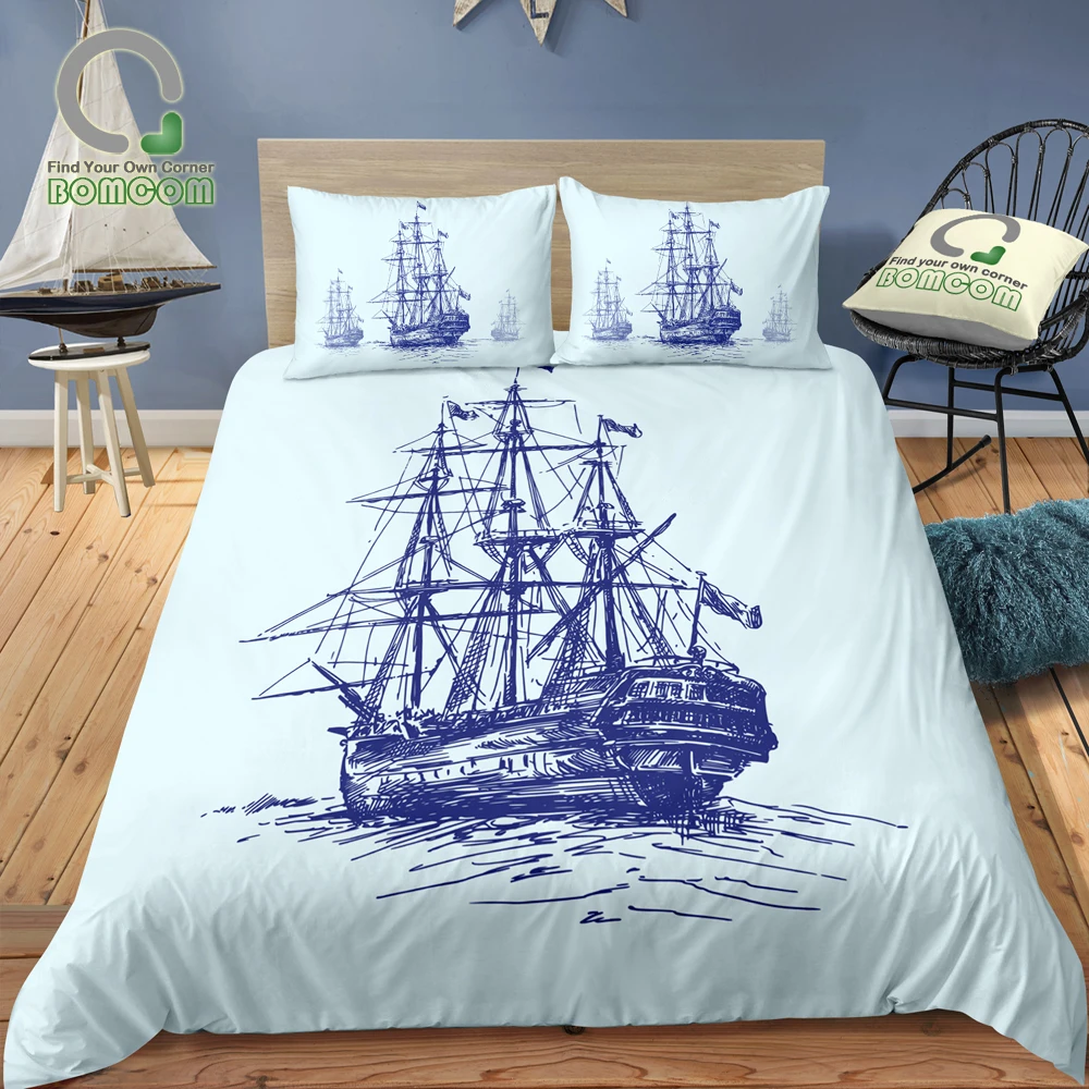 

BOMCOM 3D Digital Printing Medieval Wooden Tall Ship Hand Drawn Bedding Set 3-Piece Duvet Cover Sets All Sizes 100% Microfiber