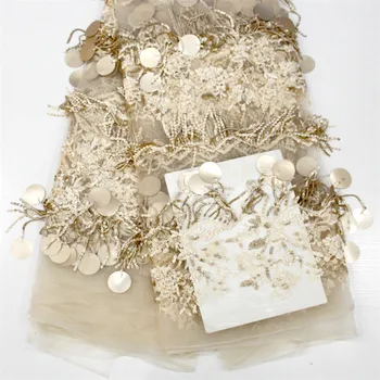 

latest 3d applique Tulle lace with beads african 3d fabrics with sequins french tulle sequin lace fabric A1440-1