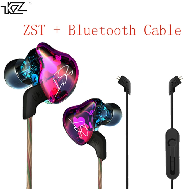 US $6.14 KZ ZST Hybrid Earphone Bluetooth+Wired 2 Cables Armature+Dynamic Drive HI-FI Bass Earphones for Spo