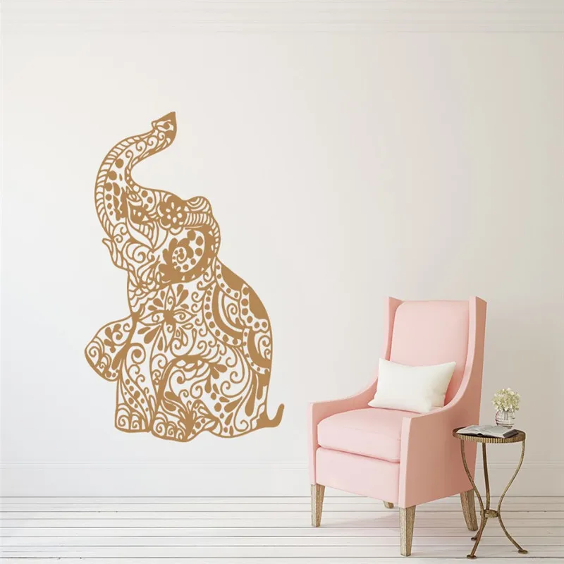 

Bohemian Elephant Wall Decals Floral Patterns Kids Nursery Vinyl Indian Style Bohe Bedding Decor HomeSelf Removable Decal