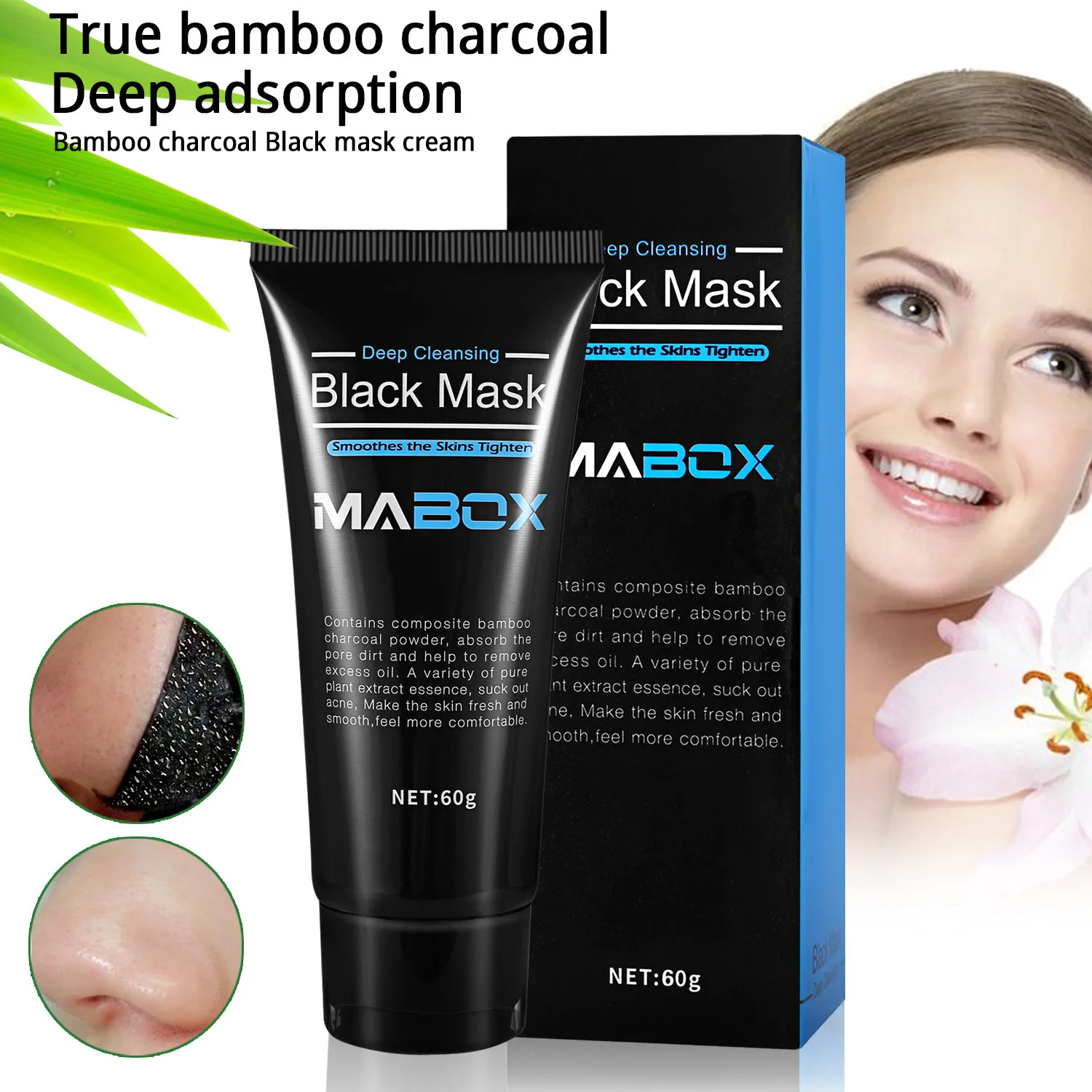 MABOX 60g Blackhead Remove Facial Masks Deep Cleansing Purifying Peel Off Black Nud Facail Face black Mask DROP SHIPPING