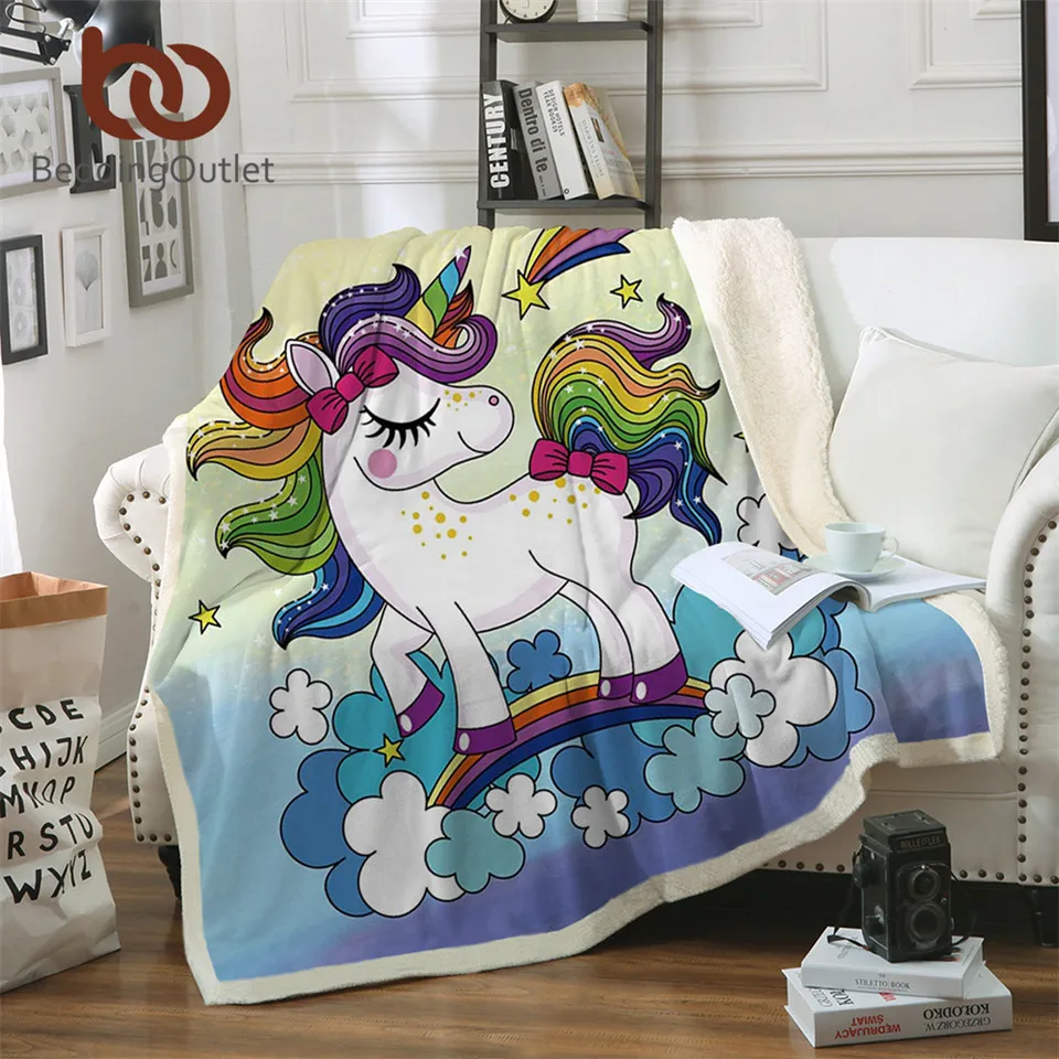 

BeddingOutlet Rainbow Unicorn Microfiber Bed Blanket Cartoon Throw Blanket for Kids Colorful Home Textiles Sweet Dream manta