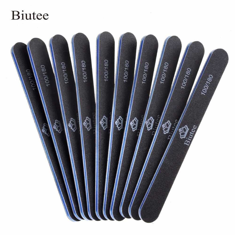 

Biutee 10 Pcs Nail Files Buffer Black Double Sided 100/180 240Grit Washable Manicure Tools Pedicure Fingernail File