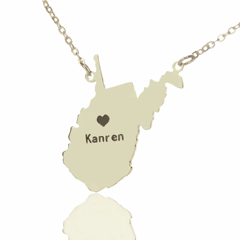

AILIN 925 Silver Custom West virginia State Shaped Necklaces Personalized USA State Map Necklaces Charm State Necklaces