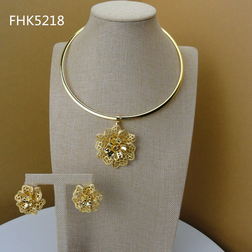 

Dubai 24k Gold Color Plating Jewelry High Class African Jewelry Sets Necklace Earrings FHK5218