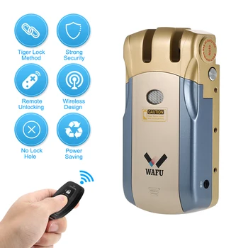 

WAFU WF-018 Wifi Remote Control Lock Security Invisible Keyless Door Entry Intelligent Lock Smart Door Lock with 2 Remote Keys
