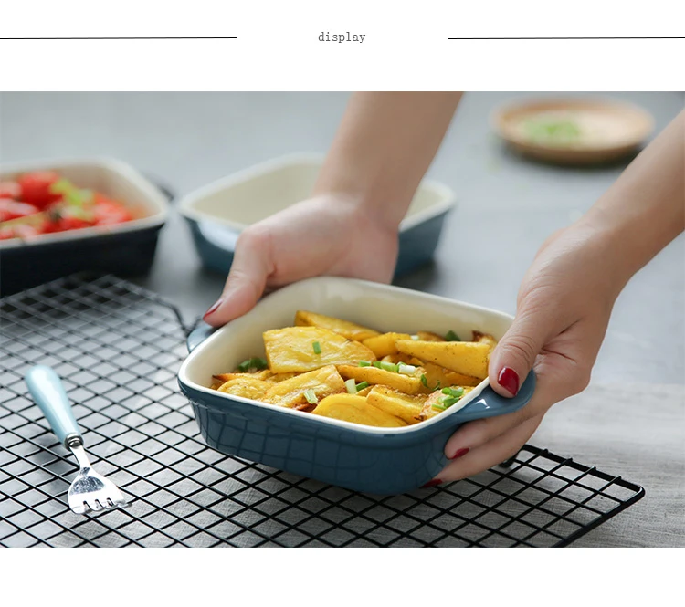 Тарелка для риса Керамическая форма для выпекания столовых приборов блюдо с двумя ручками тарелка для сыра специальный противень тарелка с вестерном духовке чаша для выпечки AKUHOME