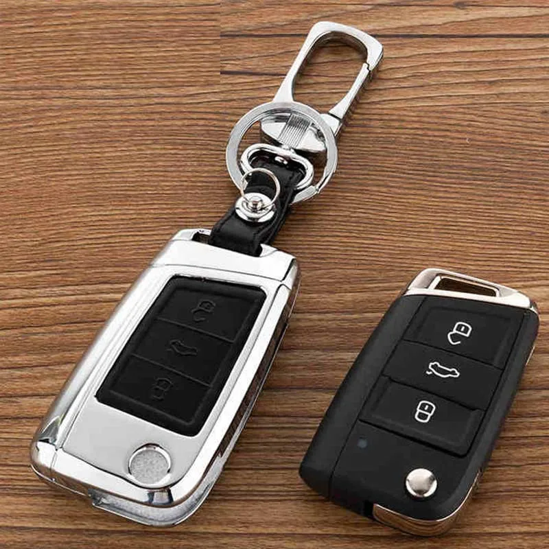 Цинковый сплав+ кожаный чехол для ключей для VW Polo Golf 7 Tiguan для Skoda Octavia Kodiaq Karoq для сиденья Ateca Leon Ibiza - Название цвета: Black