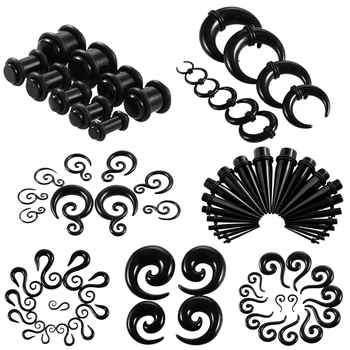 

2pcs Acrylic Fake Spiral Ear Taper Tunnel Plugs Piercing Multiple Styles Black Earring Gauges Expander Stretcher Body Jewelry